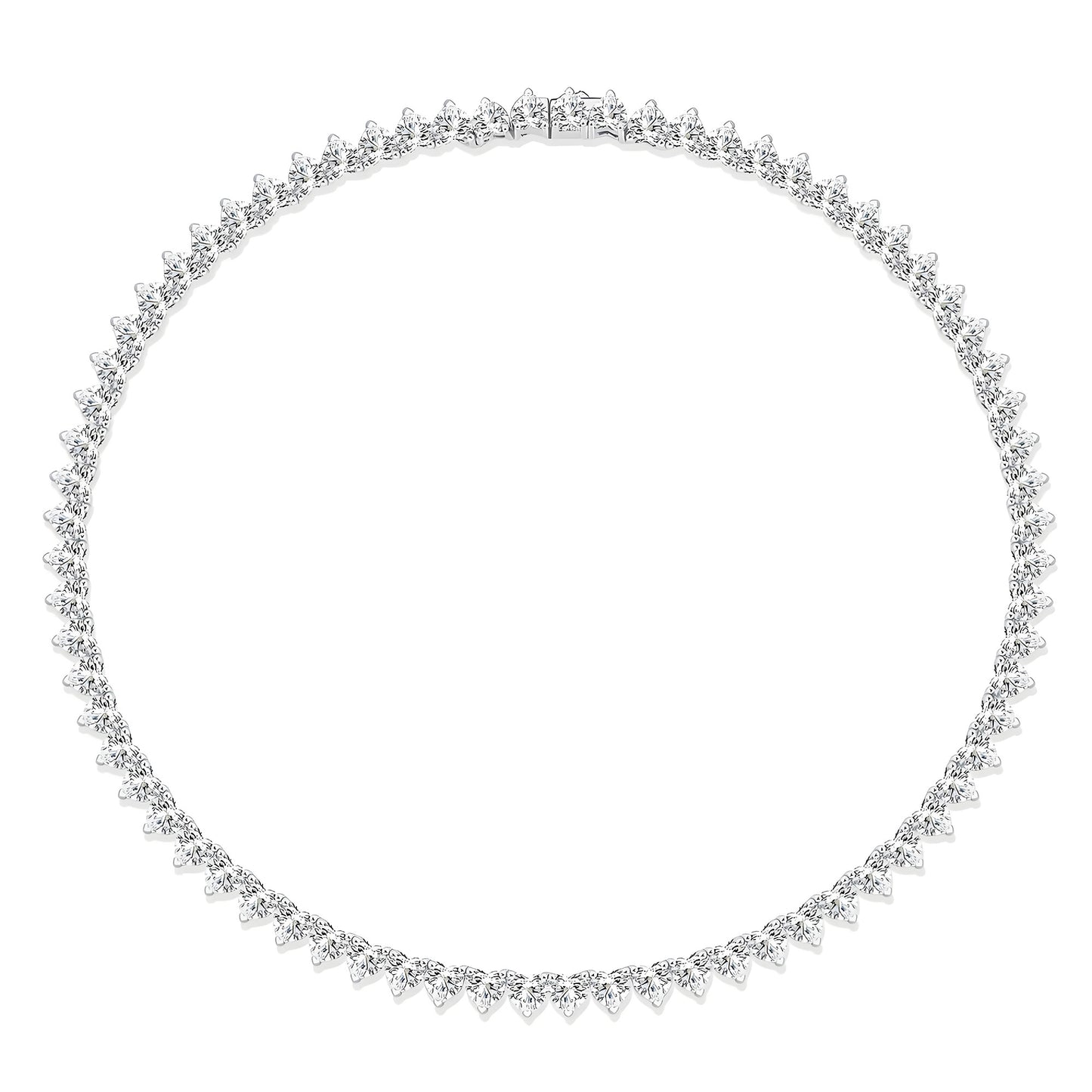 Heart Shaped Moissanite Tennis Necklace with Safety Box Clasp - La Pretti