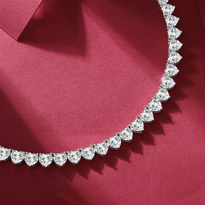 Heart Shaped Moissanite Tennis Necklace with Safety Box Clasp - La Pretti