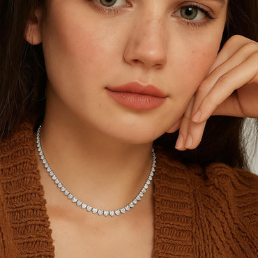 Heart Shaped Moissanite Tennis Necklace with Safety Box Clasp - La Pretti