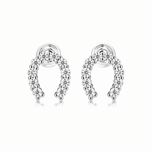 Horseshoe Stamp Moissanite Halo HSS Stud Earrings - La Pretti