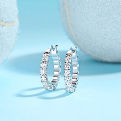 Moissanite Hoop Earrings Huggie with Shared U Prongs - La Pretti