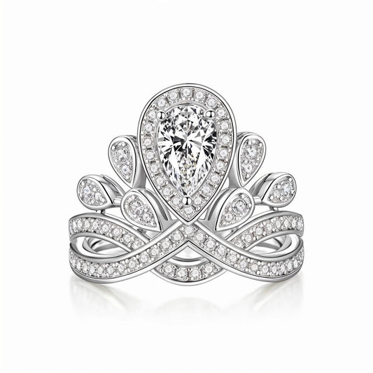 Josephine Crown Imperiale Pear Shaped Moissanite Halo Engagement Ring in Pave Setting (1ct. ) - La Pretti