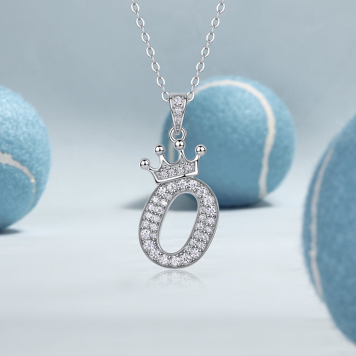 Crown Initial 'O' Letter Customized Moissanite Pendant Necklace of Tiara Alphabet with Halo Bail in 18K Gold Plated Sterling Silver - La Pretti