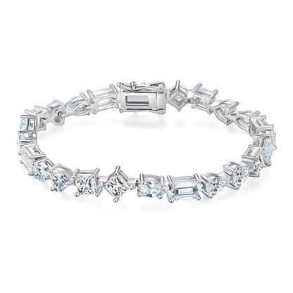 Mix - cuts Moissanite Tennis Bracelet of Multi Shaped with Tab - inserted Clasp - La Pretti