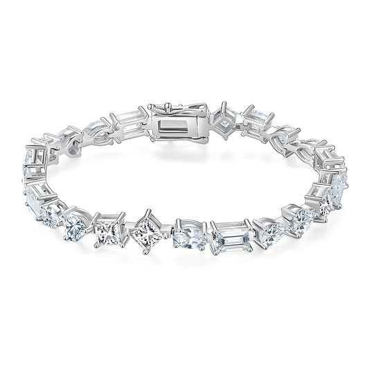 Mix - cuts Moissanite Tennis Bracelet of Multi Shaped with Tab - inserted Clasp - La Pretti