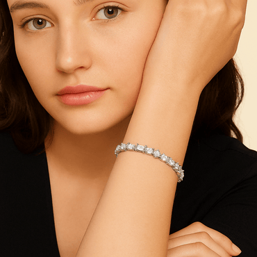 Mix - cuts Moissanite Tennis Bracelet of Multi Shaped with Tab - inserted Clasp - La Pretti