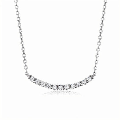 Curved Bar Moissanit Smile Pendnat Necklace in 18K White Gold Plated Sterling Silver - La Pretti