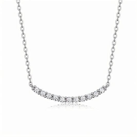 Curved Bar Moissanit Smile Pendnat Necklace in 18K White Gold Plated Sterling Silver - La Pretti