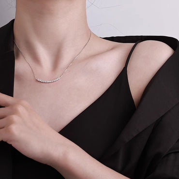 Curved Bar Moissanit Smile Pendnat Necklace in 18K White Gold Plated Sterling Silver - La Pretti