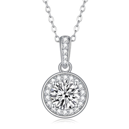 Round Bezel Moissanite Pendant Necklace with Halo Channel Bail (1ct. ) - La Pretti