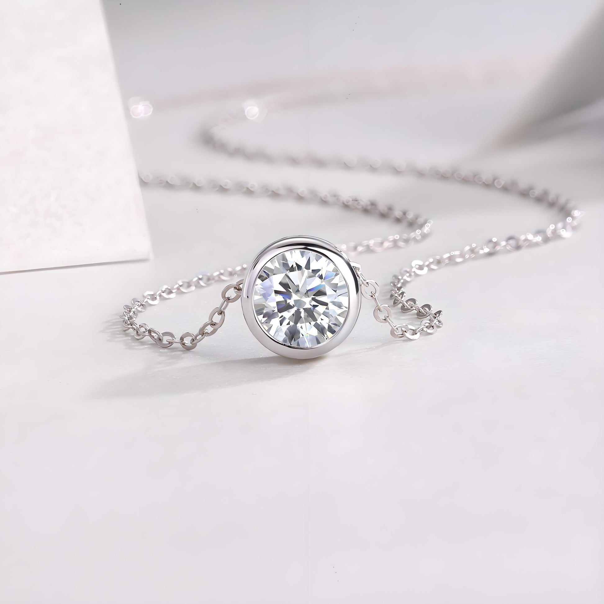 Moissanite Round Bezel Pendant Necklace (1ct. ) - La Pretti