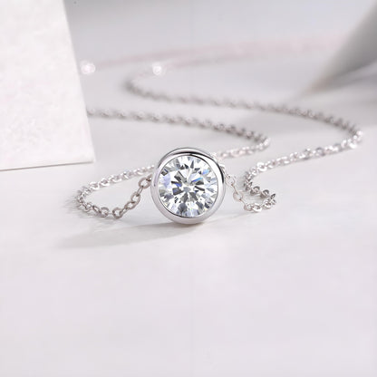 Moissanite Round Bezel Pendant Necklace (1ct. ) - La Pretti