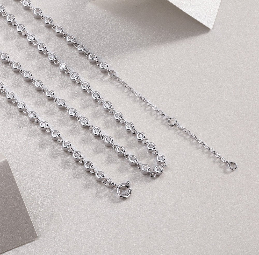 Station Moissanite Round Bezel Tennis Necklace - La Pretti