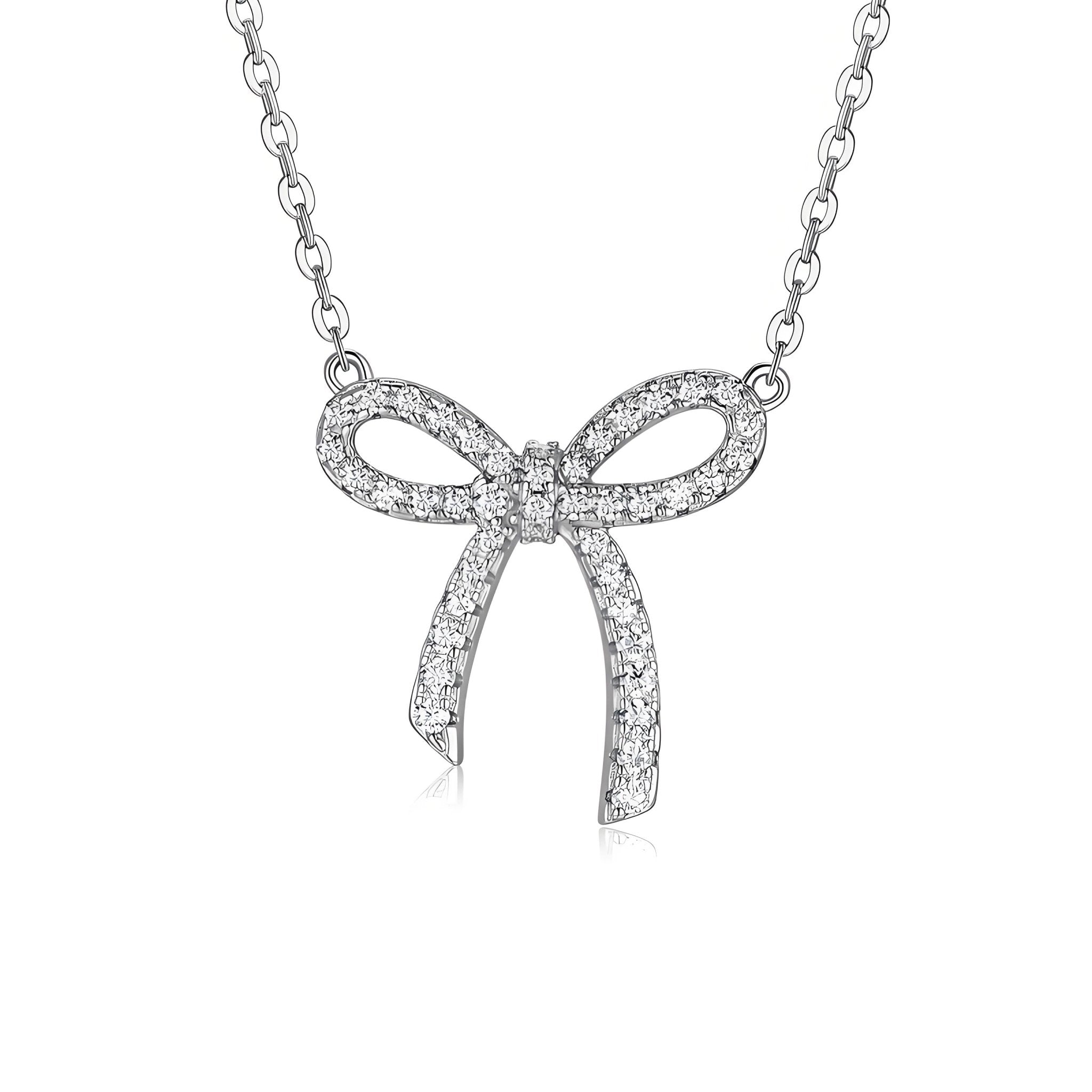 Bow Moissanite Pendant Necklace in Pave Setting - La Pretti