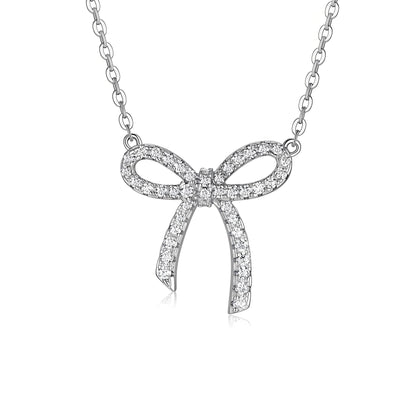 Bow Moissanite Pendant Necklace in Pave Setting - La Pretti