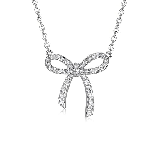 Bow Moissanite Pendant Necklace in Pave Setting - La Pretti