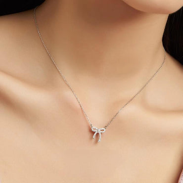 Bow Moissanite Pendant Necklace in Pave Setting - La Pretti