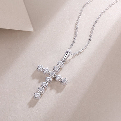 Cross Moissanite Round Pave Pendant Necklace with Standard Bail - La Pretti