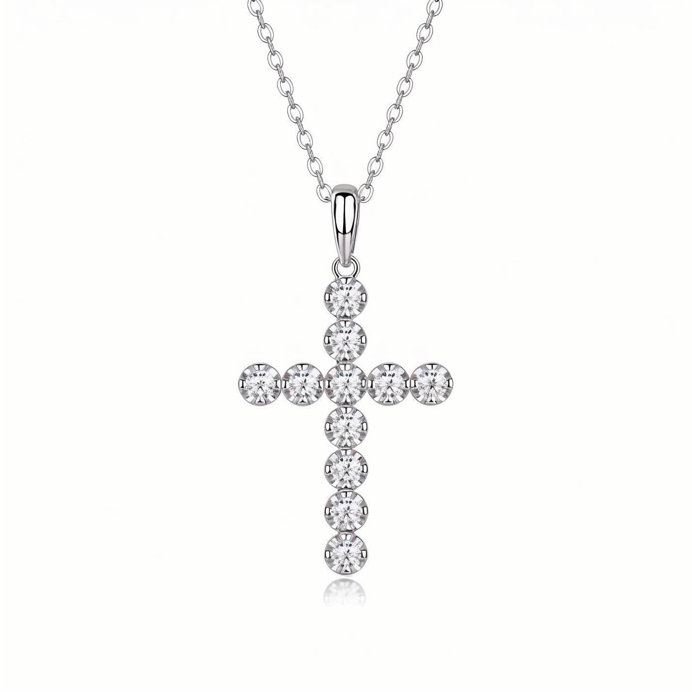 Cross Moissanite Round Pave Pendant Necklace with Standard Bail - La Pretti
