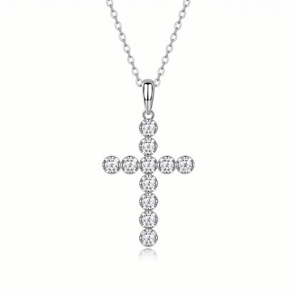 Cross Moissanite Round Pave Pendant Necklace with Standard Bail - La Pretti