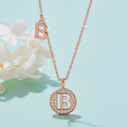 Initial 'B' Letter Medallion Customized Moissanite Necklace in 18K Rose Golden Plated Sterling Silver - La Pretti