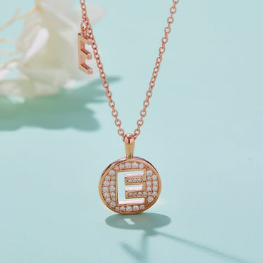 Initial 'E' Letter Medallion Customized Moissanite Necklace in 18K Rose Golden Plated Sterling Silver - La Pretti
