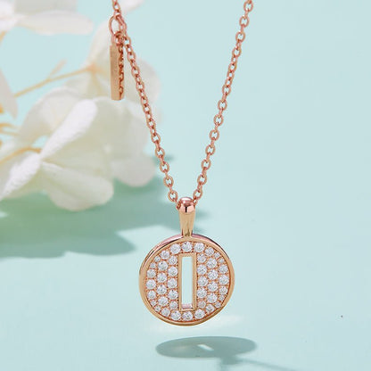 Initial 'I' Letter Medallion Customized Moissanite Necklace in 18K Rose Golden Plated Sterling Silver - La Pretti