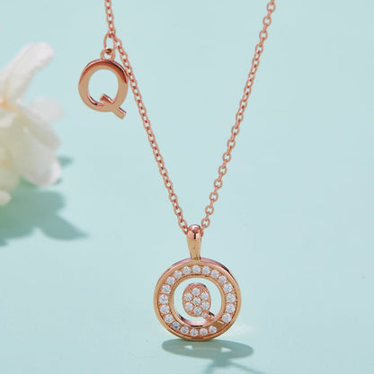 Initial 'Q' Letter Medallion Customized Moissanite Necklace in 18K Rose Golden Plated Sterling Silver - La Pretti