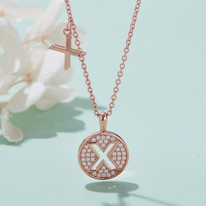 Initial 'X' Letter Medallion Customized Moissanite Necklace in 18K Rose Golden Plated Sterling Silver - La Pretti
