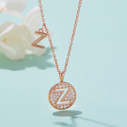 Initial 'Z' Letter Medallion Customized Moissanite Necklace in 18K Rose Golden Plated Sterling Silver - La Pretti