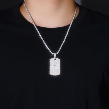Full Pave Tag of Moissanite Greek Orthodox Cross Pendant with Halo Bail (Charm) - La Pretti