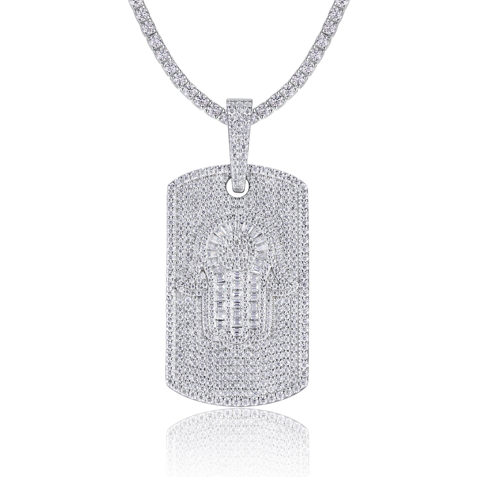 Full Pave Tag of Moissanite Hamsa Pendant in Fatima's Hand (Charm) - La Pretti