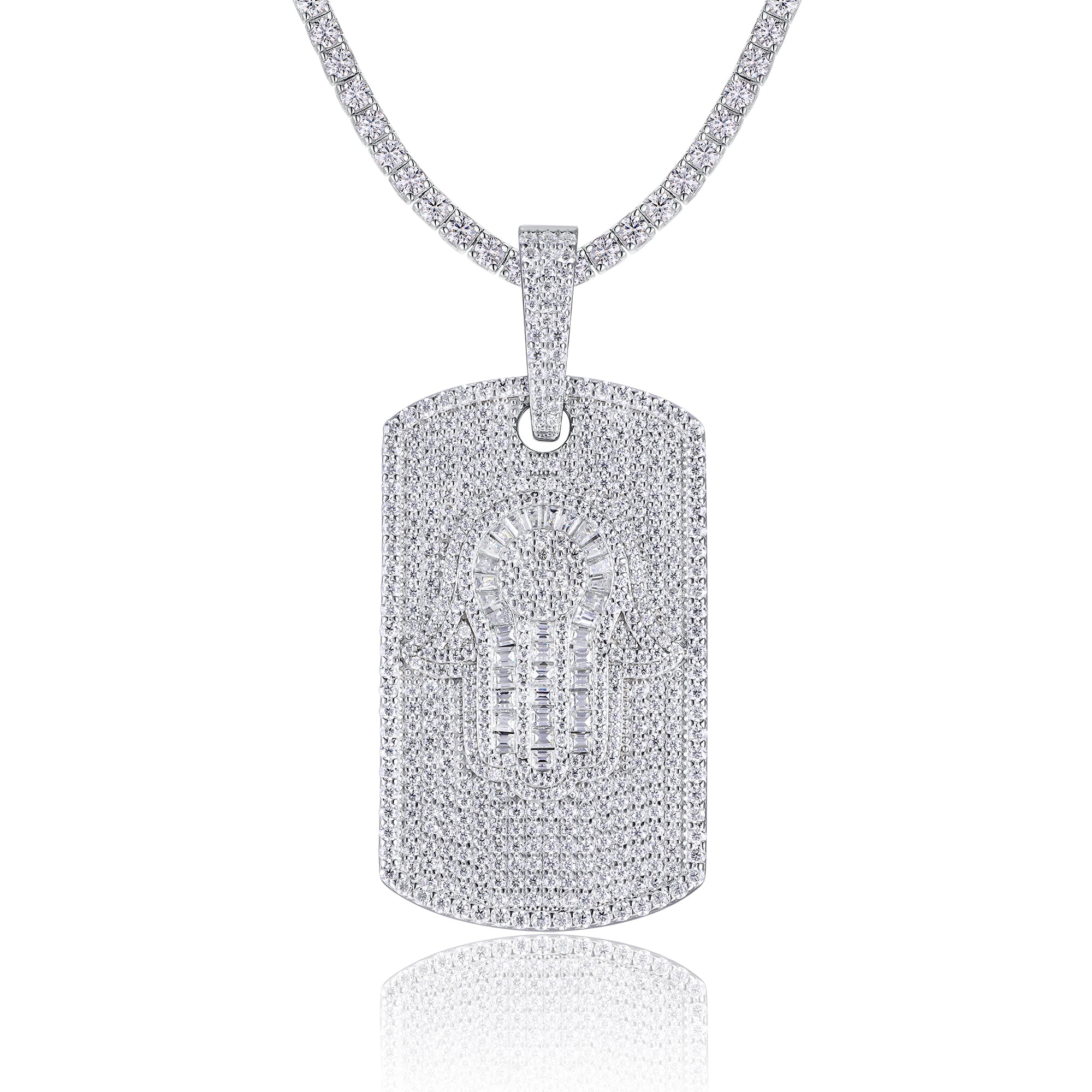Full Pave Tag of Moissanite Hamsa Pendant in Fatima's Hand (Charm) - La Pretti