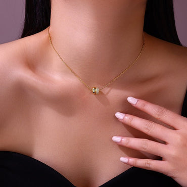 Dome Style Round Moissanite Rondelle Golden Necklace - La Pretti