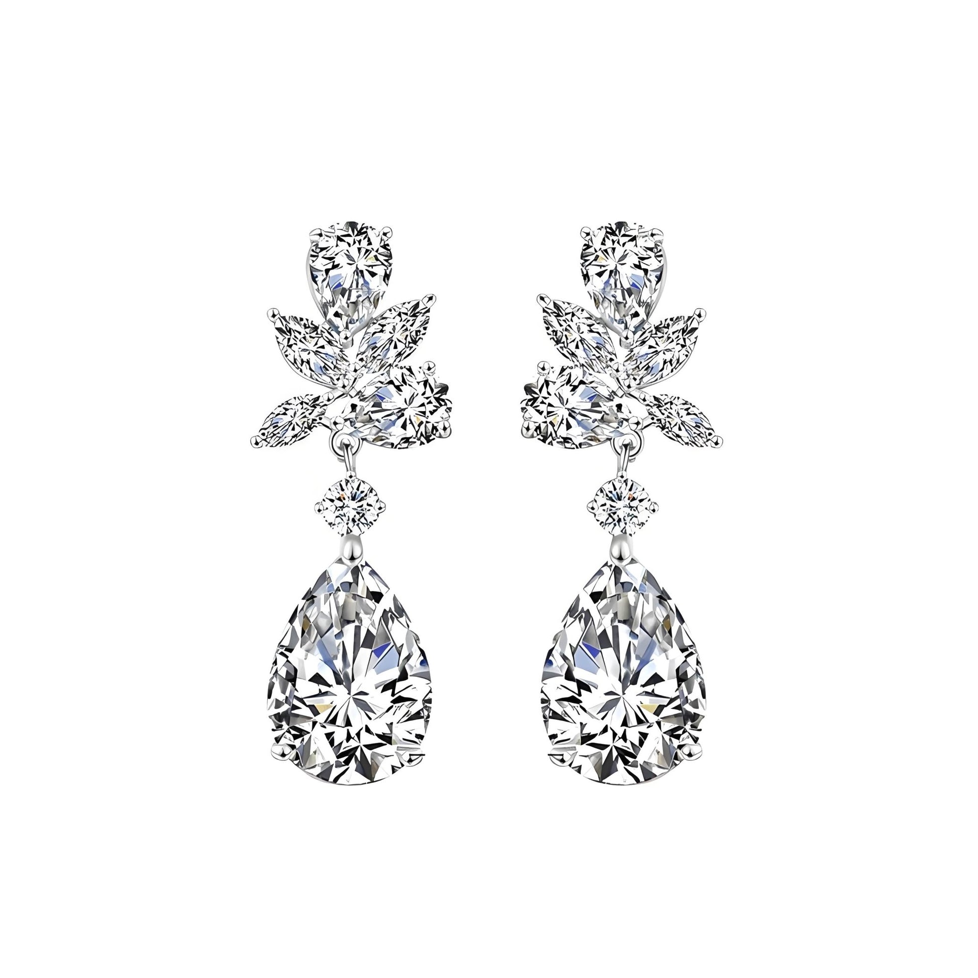 Botanical Double Moissanite Drop Earrings in 18K White Gold Plated Sterling Silver (6ct. ) - La Pretti