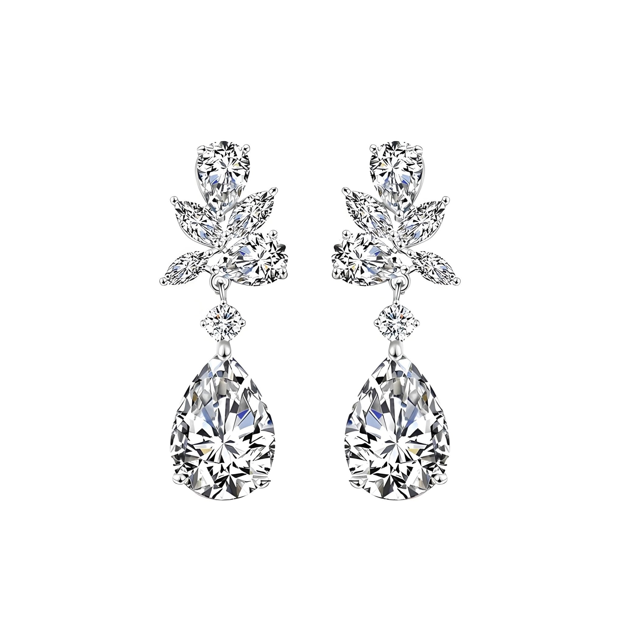Botanical Double Moissanite Drop Earrings in 18K White Gold Plated Sterling Silver (6ct. ) - La Pretti