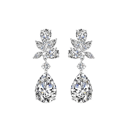 Botanical Double Moissanite Drop Earrings in 18K White Gold Plated Sterling Silver (6ct. ) - La Pretti