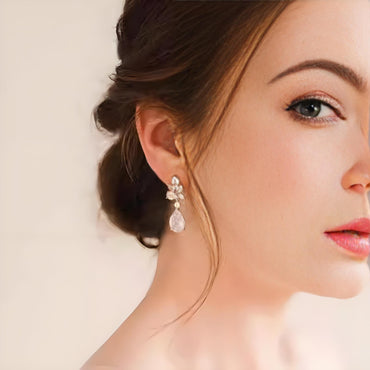 Botanical Double Moissanite Drop Earrings in 18K White Gold Plated Sterling Silver (6ct. ) - La Pretti