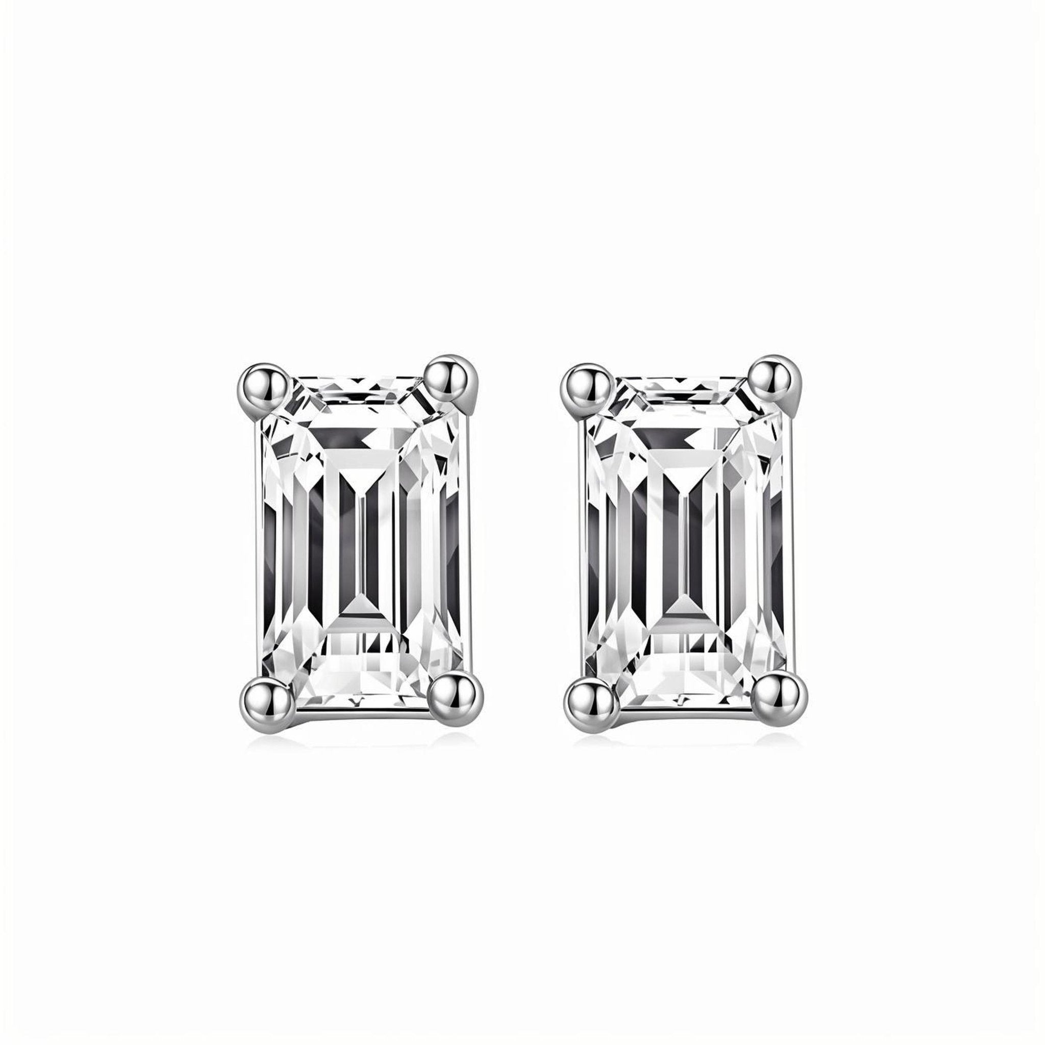Baguette Moissanite Stud Earrings in 18K White Gold Plated Sterling Silver (2ct. ) - La Pretti