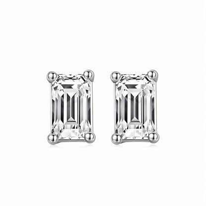 Baguette Moissanite Stud Earrings in 18K White Gold Plated Sterling Silver (2ct. ) - La Pretti