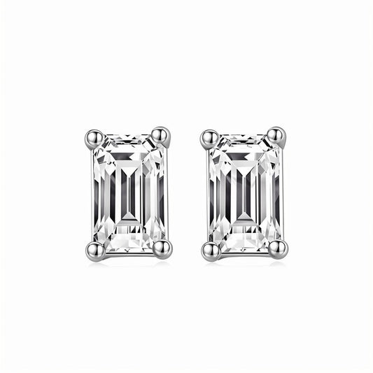 Baguette Moissanite Stud Earrings in 18K White Gold Plated Sterling Silver (2ct. ) - La Pretti