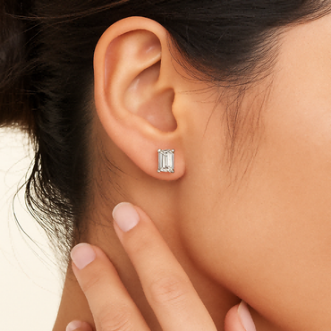 Baguette Moissanite Stud Earrings in 18K White Gold Plated Sterling Silver (2ct. ) - La Pretti