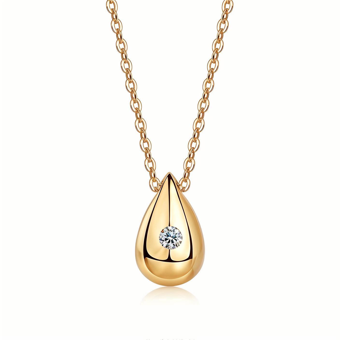 Golden Teardrop of Moissanite Pendant Necklace (0.1ct. ) - La Pretti