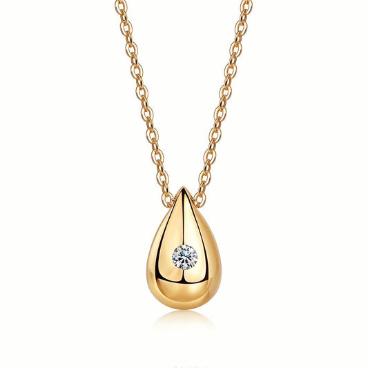 Golden Teardrop of Moissanite Pendant Necklace (0.1ct. ) - La Pretti