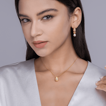 Golden Teardrop of Moissanite Pendant Necklace (0.1ct. ) - La Pretti