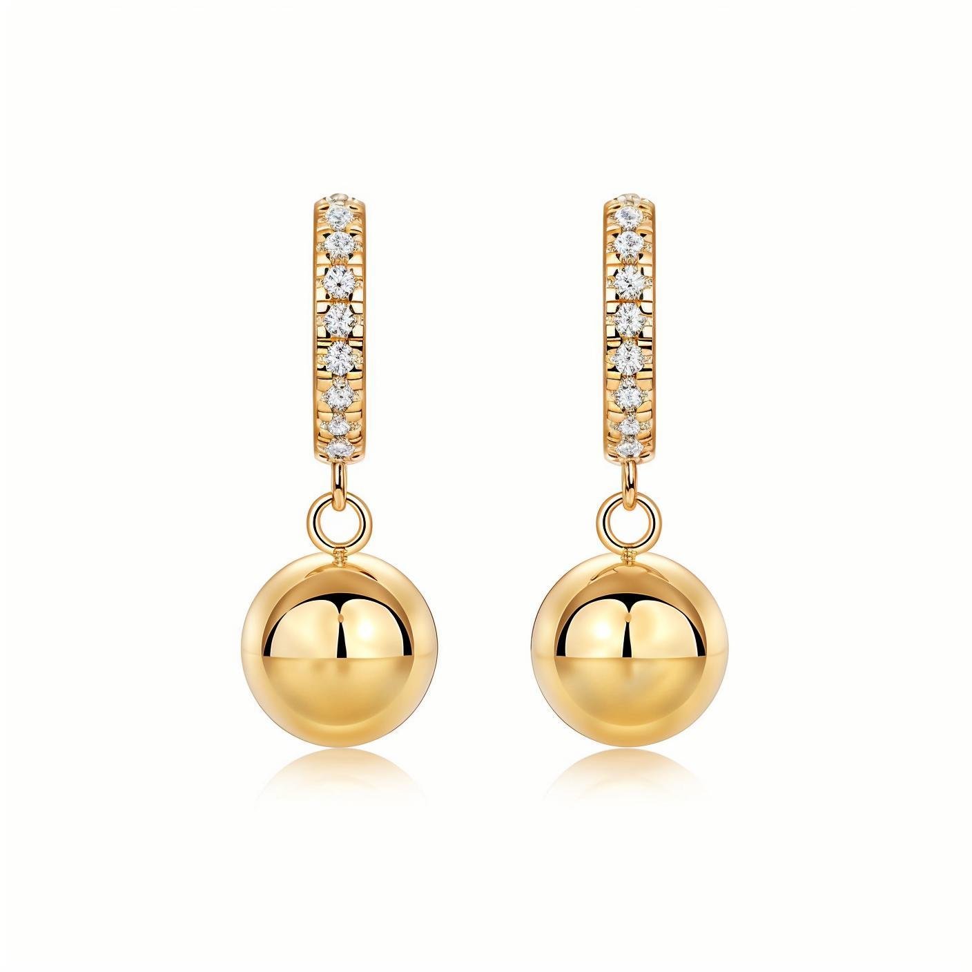 Moissanite Halo Hoop with Golden Ball Orb Drop Earrings 18K White Gold Plated Sterling Silver - La Pretti