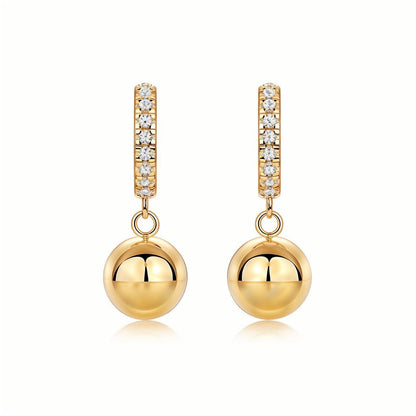 Moissanite Halo Hoop with Golden Ball Orb Drop Earrings 18K White Gold Plated Sterling Silver - La Pretti