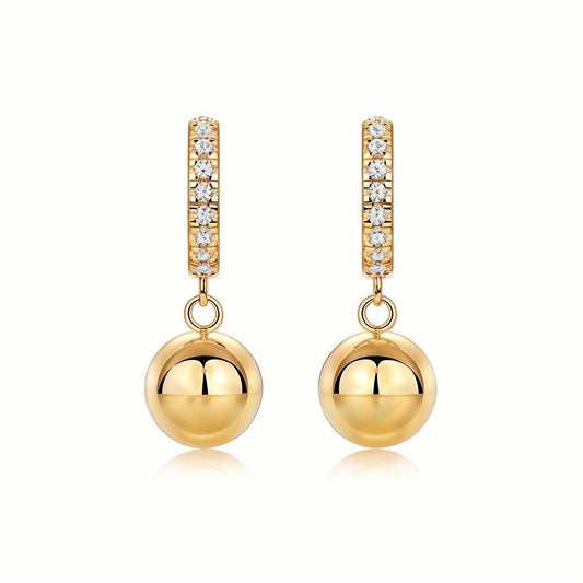Moissanite Halo Hoop with Golden Ball Orb Drop Earrings 18K White Gold Plated Sterling Silver - La Pretti