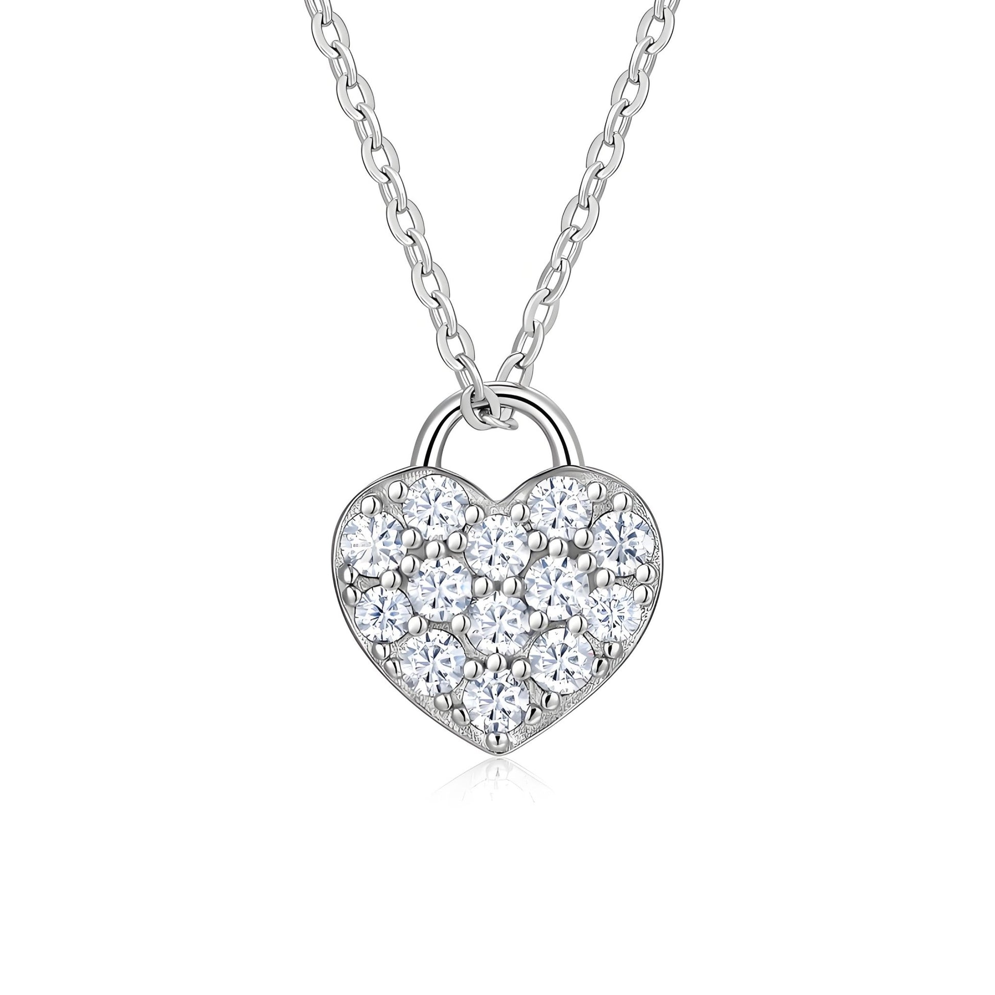 Heart Lock Moissanite Pendant Necklace in Full Pave - La Pretti