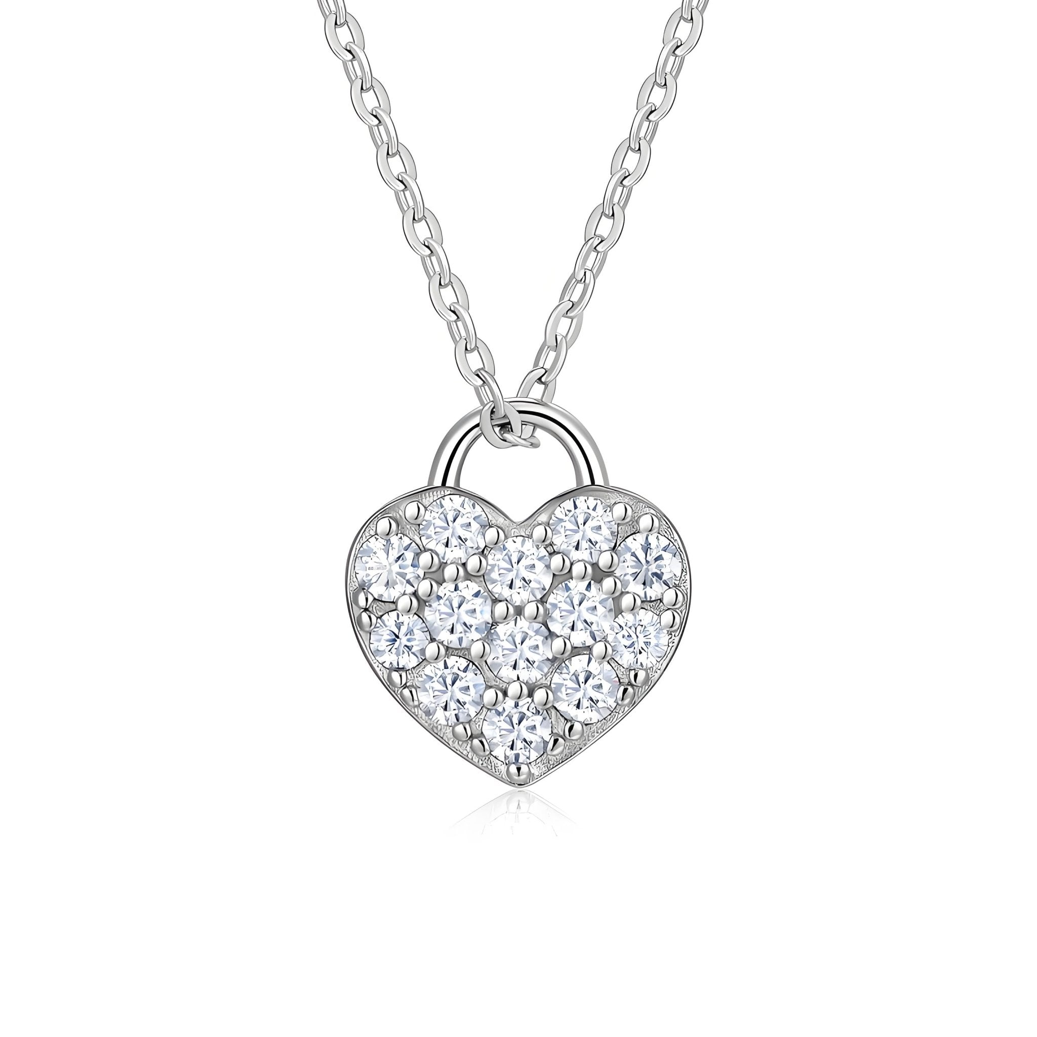 Heart Lock Moissanite Pendant Necklace in Full Pave - La Pretti